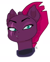 Size: 1944x2392 | Tagged: safe, artist:transfreak1225, tempest shadow, pony, broken horn, bust, eye scar, horn, not amused face, portrait, scar, simple background, white background