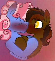 Size: 533x587 | Tagged: safe, artist:primstreak97, oc, oc:bubble swirl, oc:chocolate crumbs, earth pony, pony, blushing, blushing profusely, colored pupils, cousin, gay, heart, incest, kissing, male