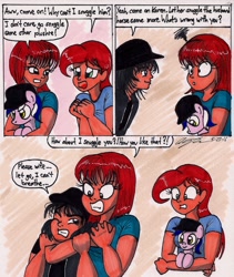 Size: 1374x1625 | Tagged: safe, artist:newyorkx3, oc, oc:karen, oc:mikey, human, pony, angry, female, husband and wife, kakey, male, plushie, traditional art, unamused