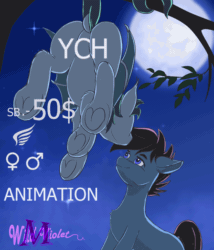 Size: 836x975 | Tagged: safe, artist:wildviolet-m, oc, bat pony, pony, advertisement, animated, auction, bat pony oc, couple, frame by frame, gif, moon, moonlight, smooch, ych animation, ych example, ych sketch, your character here