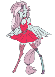 Size: 600x849 | Tagged: safe, artist:vautaryt, kerfuffle, anthro, pegasus, unguligrade anthro, rainbow roadtrip, amputee, breasts, cleavage, clothes, dress, female, prosthetic leg, prosthetic limb, prosthetics, simple background, smiling, solo, spread wings, transparent background, wings