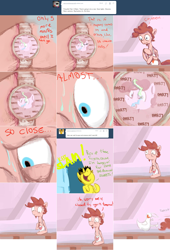 Size: 1504x2217 | Tagged: safe, artist:telemiscommunications, bubble berry, pinkie pie, oc, pony, apron, bubbleberry-answers, clothes, rev up those fryers, rule 63, spongebob reference, watch, wristwatch