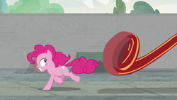 Size: 1920x1080 | Tagged: safe, screencap, pinkie pie, earth pony, pony, the last laugh, female, looking back, mare, running away, solo