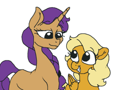 Size: 400x297 | Tagged: safe, artist:smirk, oc, oc only, oc:amber glastos, oc:sara glastos, pegasus, unicorn, female, missing cutie mark, pegasus oc, siblings, sisters, unicorn oc