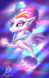 Size: 1207x1920 | Tagged: safe, artist:angelbeedrawings, queen novo, seapony (g4), my little pony: the movie, female, holding, lidded eyes, queen novo's orb, signature, smiling, solo