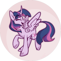 Size: 990x989 | Tagged: safe, artist:binkyt11, twilight sparkle, twilight sparkle (alicorn), alicorn, classical unicorn, pony, unicorn, cloven hooves, curved horn, cute, female, horn, leonine tail, mare, one eye closed, solo, spread wings, starry eyes, twiabetes, unshorn fetlocks, wingding eyes, wings, wink