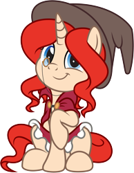 Size: 3000x3861 | Tagged: safe, artist:pirill, oc, oc only, oc:shimsham11, pony, unicorn, 2020 community collab, clothes, cute, derpibooru community collaboration, female, hat, looking at you, mare, monocle, show accurate, simple background, sitting, skirt, smiling, solo, transparent background, vector, vest