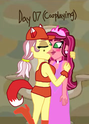 Size: 1292x1800 | Tagged: safe, artist:ktd1993, gloriosa daisy, vignette valencia, equestria girls, 30 day otp challenge, blushing, clothes, cosplay, costume, drawn together, female, foxxy love, gloriette, kissing, lesbian, princess clara, shipping