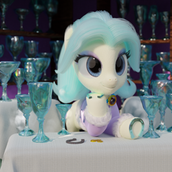 Size: 1920x1920 | Tagged: safe, artist:gabe2252, amethyst gleam, ammie thyst, earth pony, pony, 3d, bits, blender, crystal chalice, crystal chalice stand pony, cycles, female, horseshoes, jewelry, mare, rusty horseshoe, solo