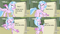 Size: 3840x2160 | Tagged: safe, edit, edited screencap, screencap, silverstream, classical hippogriff, hippogriff, uprooted, comic, despicable me, female, flying, gru's plan, mare, meme, silverstream's plan, solo