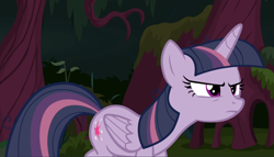 Size: 1458x835 | Tagged: safe, screencap, mean twilight sparkle, pony, the mean 6, cropped, narrowed eyes, sneaking, solo