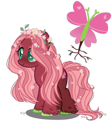 Size: 852x938 | Tagged: safe, artist:gihhbloonde, artist:meimisuki, oc, oc only, earth pony, pony, adoptable, base used, eyeshadow, female, floral head wreath, flower, flower in hair, freckles, leaf, magical lesbian spawn, makeup, mare, offspring, parent:fluttershy, parent:tree hugger, parents:flutterhugger, solo, unshorn fetlocks