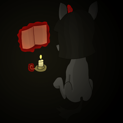 Size: 1950x1950 | Tagged: safe, artist:mannitenerisunt, oc, oc:ada, pony, unicorn, ada, candle, community related, d'lirium, dark, female, magic, mare, paper, reading, sitting