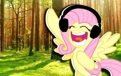 Size: 452x282 | Tagged: safe, artist:vannamelon, fluttershy, pegasus, pony, headphones, i'd like to be a tree, thumbnail, tree, vannamelon