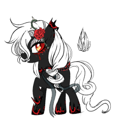 Size: 1000x1000 | Tagged: safe, artist:peachesandcreamated, oc, oc only, oc:bloodstone, pony, crystalline, eyelashes, eyeshadow, fangs, flower, flower in hair, hoof shoes, makeup, raised hoof, rose, slit eyes