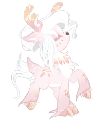 Size: 1426x1591 | Tagged: safe, artist:peachesandcreamated, oc, oc only, deer, deer pony, original species, crystalline, eyes closed, female, freckles, hoof fluff, mare, raised hoof, simple background, solo, transparent background