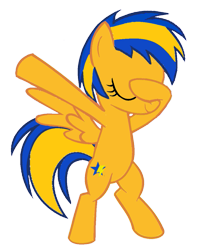 Size: 809x988 | Tagged: safe, artist:mlpfan3991, artist:wissle, oc, oc:flare spark, pegasus, pony, bipedal, dab, eyes closed, solo