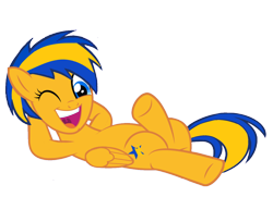 Size: 1050x761 | Tagged: safe, artist:mlpfan3991, oc, oc:flare spark, pegasus, pony, draw me like one of your french girls, laid back, one eye closed, simple background, solo, transparent background, wink