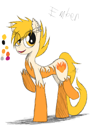 Size: 985x1385 | Tagged: safe, artist:didun850, oc, oc only, oc:ember, earth pony, pony, ear piercing, earring, earth pony oc, eye clipping through hair, female, jewelry, mare, piercing, raised hoof, reference sheet, simple background, smiling, solo, transparent background