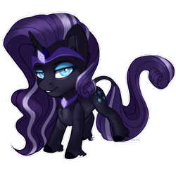 Size: 2000x2000 | Tagged: safe, artist:villjulie, nightmare rarity, classical unicorn, pony, unicorn, chibi, choker, cloven hooves, cute, female, leonine tail, lidded eyes, looking at you, mare, nightmare raribetes, simple background, slit eyes, smiling, solo, transparent background, unshorn fetlocks, white outline