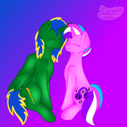 Size: 800x800 | Tagged: safe, oc, oc:djwolf, oc:prince thunder spark, alicorn, pony, cute, eyes closed, smiling, snuggling