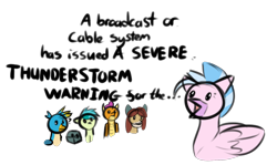 Size: 1634x972 | Tagged: safe, artist:cutelewds, gallus, ocellus, sandbar, silverstream, smolder, yona, changedling, changeling, dragon, earth pony, hippogriff, pony, yak, uprooted, emergency alert system, rockellus, simple background, student six, text, transparent background