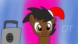 Size: 1200x675 | Tagged: safe, artist:dashing thunder, oc, oc:dashing thunder, pony, boombox, christmas, digital art, hat, holiday, santa hat