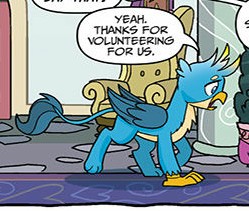 Size: 249x211 | Tagged: safe, artist:tonyfleecs, idw, gallus, griffon, spoiler:comic, spoiler:comicfeatsoffriendship01, cropped, male, official comic, paws, running, solo, speech bubble, tail