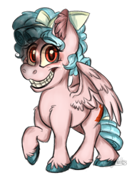 Size: 744x956 | Tagged: safe, artist:millefaller, cozy glow, pegasus, pony, creepy, creepy smile, looking at you, nightmare fuel, simple background, smiling, solo, transparent background, unshorn fetlocks, yikes