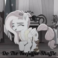 Size: 266x269 | Tagged: safe, edit, edited screencap, screencap, kerfuffle, pegasus, pony, rainbow roadtrip, amputee, animated, caption, cropped, cute, daaaaaaaaaaaw, dancing, excited, eyes closed, fashion, female, fufflebetes, gif, happy, hnnng, jumping, kerfuffle shuffle, mare, picture for breezies, prancing, prosthetic leg, prosthetic limb, prosthetics, solo, trotting, trotting in place, weapons-grade cute