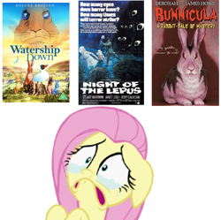 Size: 910x906 | Tagged: safe, fluttershy, human, pegasus, pony, rabbit, animal, bunnicula, crying, night of the lepus, watership down