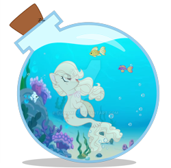 Size: 1920x1881 | Tagged: safe, artist:dianamur, oc, merpony, bottle, deviantart watermark, female, mare, obtrusive watermark, solo, watermark