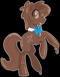 Size: 1600x2032 | Tagged: safe, artist:missmele-madness, oc, oc:chocolate pony, chocolate pony, food pony, original species, pony, black background, bowtie, deviantart watermark, food, male, obtrusive watermark, ponified, simple background, solo, stallion, watermark