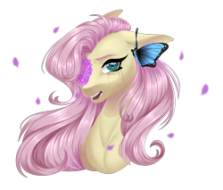 Size: 3520x3000 | Tagged: safe, artist:ohhoneybee, fluttershy, butterfly, pegasus, pony, bust, crying, eyepatch, portrait, simple background, solo, transparent background