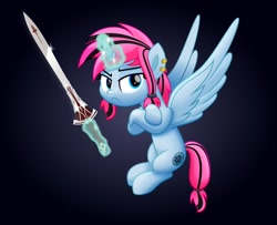 Size: 800x651 | Tagged: safe, artist:jhayarr23, oc, oc:neon tide, alicorn, pony, female, magic, mare, solo, sword, weapon