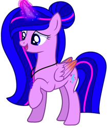 Size: 1472x1740 | Tagged: safe, artist:moonlightnightsky, oc, oc:princess melody star, alicorn, pony, alicorn oc, cutie mark necklace, glowing horn, horn, magic, open mouth, raised hoof, simple background, smiling, solo, trade, transparent background