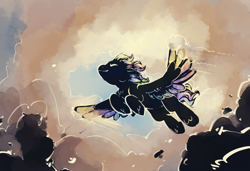 Size: 878x600 | Tagged: safe, artist:clovercoin, derpibooru import, pegasus, pony, cloud