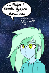 Size: 1645x2429 | Tagged: safe, artist:thatgreypeanut, oc, oc only, oc:flicker swift, comic:amidst the stars, equestria girls, clothes, female, hoodie, night, night sky, sky, solo