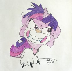 Size: 2372x2333 | Tagged: safe, artist:silversimba01, twilight sparkle, twilight sparkle (alicorn), alicorn, dog, hybrid, pony, a trivial pursuit, clean, dogified, female, grin, simple background, smiling, solo, species swap, traditional art, twilight barkle, twilighting, white background