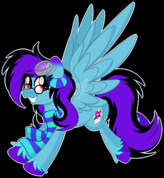 Size: 1920x2091 | Tagged: safe, artist:missmele-madness, oc, oc:crystal, pegasus, pony, black background, clothes, deviantart watermark, female, glasses, goggles, mare, obtrusive watermark, scarf, simple background, solo, watermark