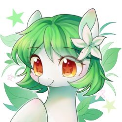 Size: 1500x1500 | Tagged: safe, artist:leafywind, oc, oc only, pony, blushing, bust, colored pupils, female, flower, flower in hair, leaf, mare, portrait, smiling, solo, starry eyes, wingding eyes