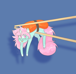 Size: 536x519 | Tagged: artist needed, safe, oc, oc only, oc:scoops, pony, unicorn, chopsticks, solo, sushi pony, tongue out