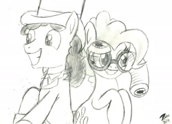 Size: 2207x1591 | Tagged: safe, artist:brekrofmadness, derpibooru import, cheese sandwich, pinkie pie, earth pony, pony, the last laugh, monochrome, traditional art