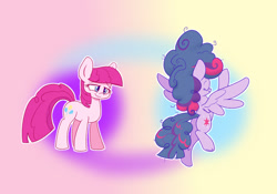 Size: 1280x896 | Tagged: safe, artist:heir-of-rick, derpibooru import, pinkie pie, twilight sparkle, twilight sparkle (alicorn), alicorn, earth pony, pony, alternate hairstyle, cute, female, mane swap, mare, smiling, spread wings, wings