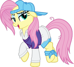 Size: 4500x4080 | Tagged: safe, artist:cheezedoodle96, artist:slb94, fluttershy, pegasus, pony, alternate hairstyle, backwards ballcap, baseball cap, cap, clothes, disguise, hat, plainity, simple background, solo, transparent background, vector