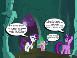 Size: 1024x768 | Tagged: safe, rarity, spike, twilight sparkle, twilight sparkle (alicorn), alicorn, dragon, pony, unicorn, caves, comic, guardians of the rainbow crystals