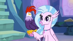 Size: 1920x1080 | Tagged: safe, screencap, silverstream, classical hippogriff, cockatrice, hippogriff, student counsel, cute, diastreamies, duo, edith (cockatrice), eyes closed, female