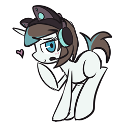 Size: 1280x1280 | Tagged: safe, artist:lilboulder, oc, oc only, oc:pixel byte, pony, unicorn, blushing, headphones, heart, microphone, smiling, solo, speakers