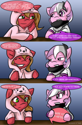 Size: 1280x1940 | Tagged: safe, artist:tailzkip, oc, oc:ace, oc:pun, pony, ask, ask pun, clothes, costume, fourth wall, kigurumi, pride, pun