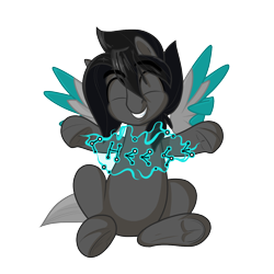 Size: 1200x1200 | Tagged: safe, artist:humble-ravenwolf, artist:ravenhoof, oc, oc:ravenhoof, pegasus, pony, 2020 community collab, cheese, derpibooru community collaboration, eyes closed, floating wings, food, male, peace sign, ponysona, simple background, sitting, smiling, solo, stallion, stars, transparent background, wings